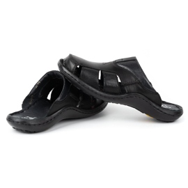 Kampol Tongs en cuir pour hommes 224KAM, noir le noir 2
