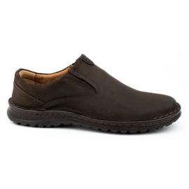Kampol Chaussures à enfiler en cuir pour hommes 12KAM, marron foncé brun 1