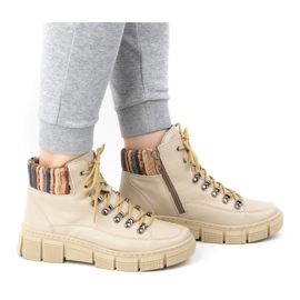 WASAK Bottines d'hiver en cuir pour femme 0698W, beige 1