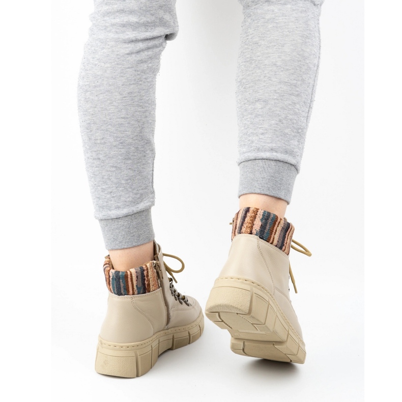 WASAK Bottines d'hiver en cuir pour femme 0698W, beige 2