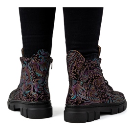 Olivier Bottines hautes à lacets en cuir pour femme, imprimé 1227, noir multicolore 2