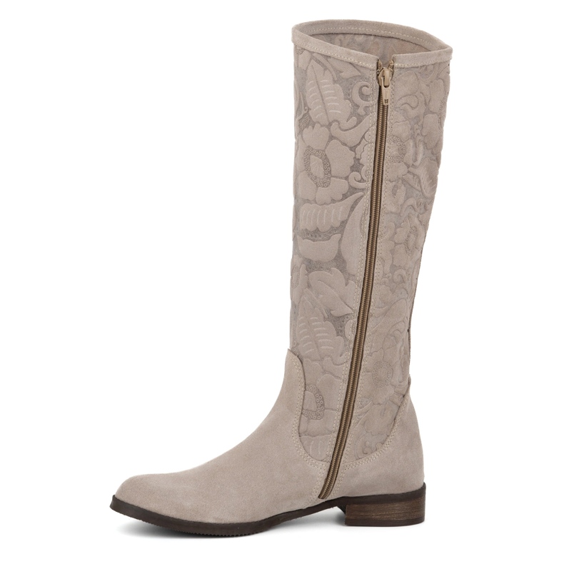 Olivier Bottines femme Emma en daim beige en cuir naturel avec fleurs en relief 1