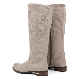 Olivier Bottines femme Emma en daim beige en cuir naturel avec fleurs en relief 3