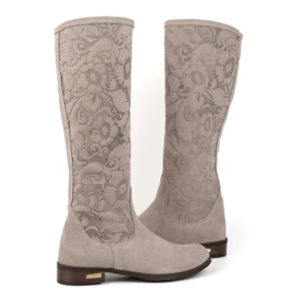 Olivier Bottines femme Emma en daim beige en cuir naturel avec fleurs en relief 4
