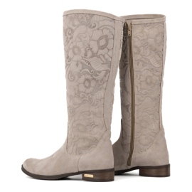 Olivier Bottines femme Emma en daim beige en cuir naturel avec fleurs en relief 5