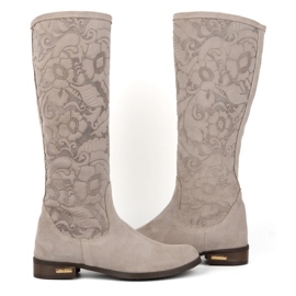 Olivier Bottines femme Emma en daim beige en cuir naturel avec fleurs en relief 6