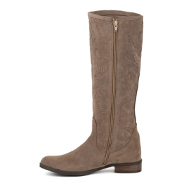 Olivier Bottines femme en daim en cuir naturel avec fleurs Emma en relief, beige foncé 1