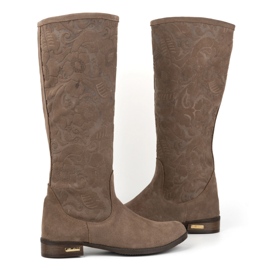 Olivier Bottines femme en daim en cuir naturel avec fleurs Emma en relief, beige foncé 3