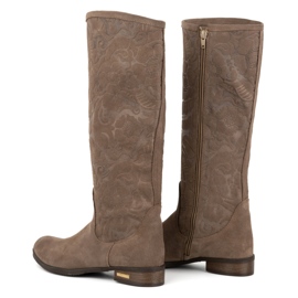 Olivier Bottines femme en daim en cuir naturel avec fleurs Emma en relief, beige foncé 4