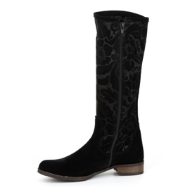 Olivier Bottines femme en daim en cuir naturel avec fleurs Emma en relief, noir le noir 1