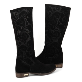 Olivier Bottines femme en daim en cuir naturel avec fleurs Emma en relief, noir le noir 3