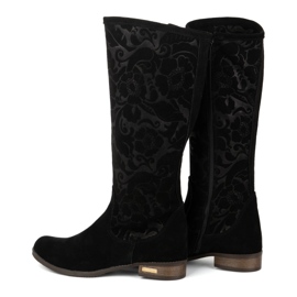 Olivier Bottines femme en daim en cuir naturel avec fleurs Emma en relief, noir le noir 4