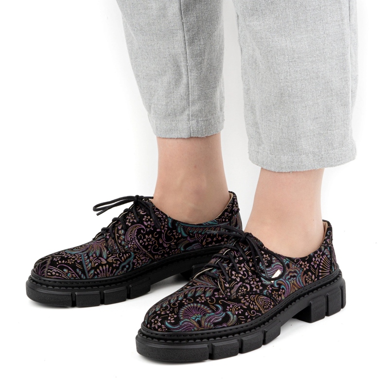 Olivier Chaussures femme en cuir à semelle épaisse, fleurs 1134, turquoise multicolore 1