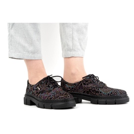 Olivier Chaussures femme en cuir à semelle épaisse, fleurs 1134, turquoise multicolore 2