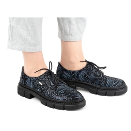 Olivier Chaussures femme en cuir à semelle épaisse, fleurs 1134, bleues multicolore 12