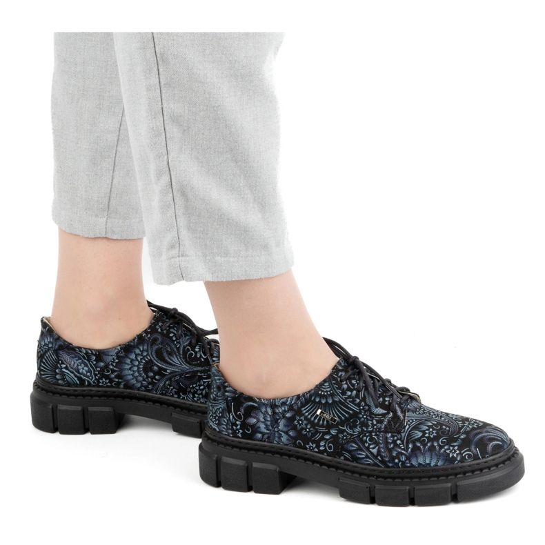 Olivier Chaussures femme en cuir à semelle épaisse, fleurs 1134, bleues multicolore 1