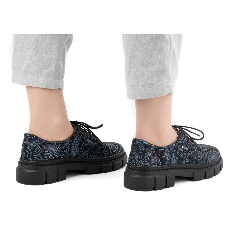 Olivier Chaussures femme en cuir à semelle épaisse, fleurs 1134, bleues multicolore 2