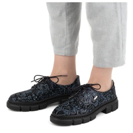 Olivier Chaussures femme en cuir à semelle épaisse, fleurs 1134, bleues multicolore 4