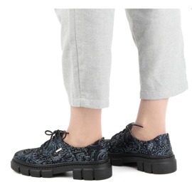 Olivier Chaussures femme en cuir à semelle épaisse, fleurs 1134, bleues multicolore 3