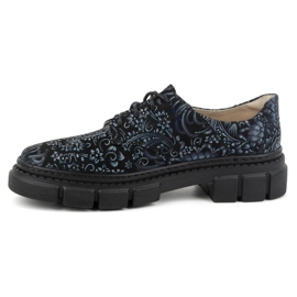 Olivier Chaussures femme en cuir à semelle épaisse, fleurs 1134, bleues multicolore 5