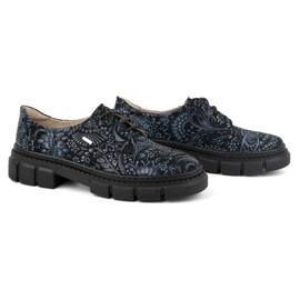 Olivier Chaussures femme en cuir à semelle épaisse, fleurs 1134, bleues multicolore 7