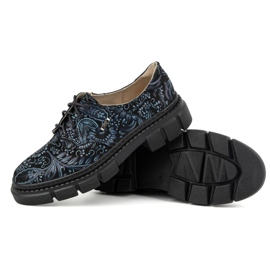 Olivier Chaussures femme en cuir à semelle épaisse, fleurs 1134, bleues multicolore 8