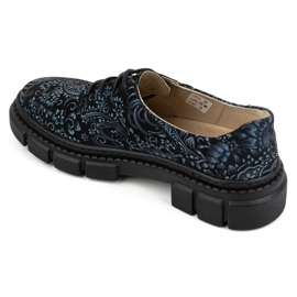 Olivier Chaussures femme en cuir à semelle épaisse, fleurs 1134, bleues multicolore 10
