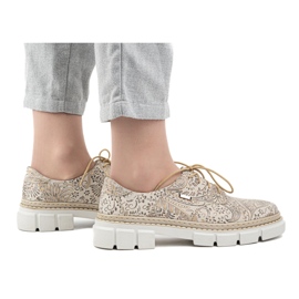 Olivier Chaussures femme en cuir à semelle épaisse, fleurs 1134, beige 2