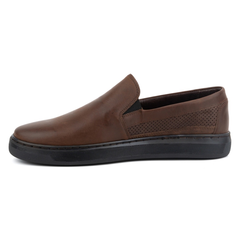 Chaussures à enfiler pour hommes en cuir naturel POLBUT 2124P, marron brun 1