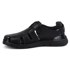 Kampol Sandales homme en cuir avec velcro 222 Kam, noir le noir 1