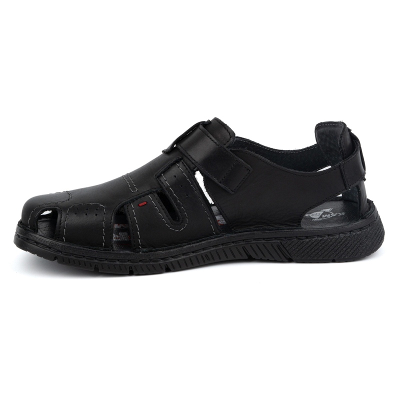 Kampol Sandales homme en cuir avec velcro 222 Kam, noir 1