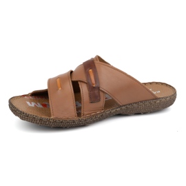 Kampol Tongs homme en cuir croisé 201/14 marron brun 1