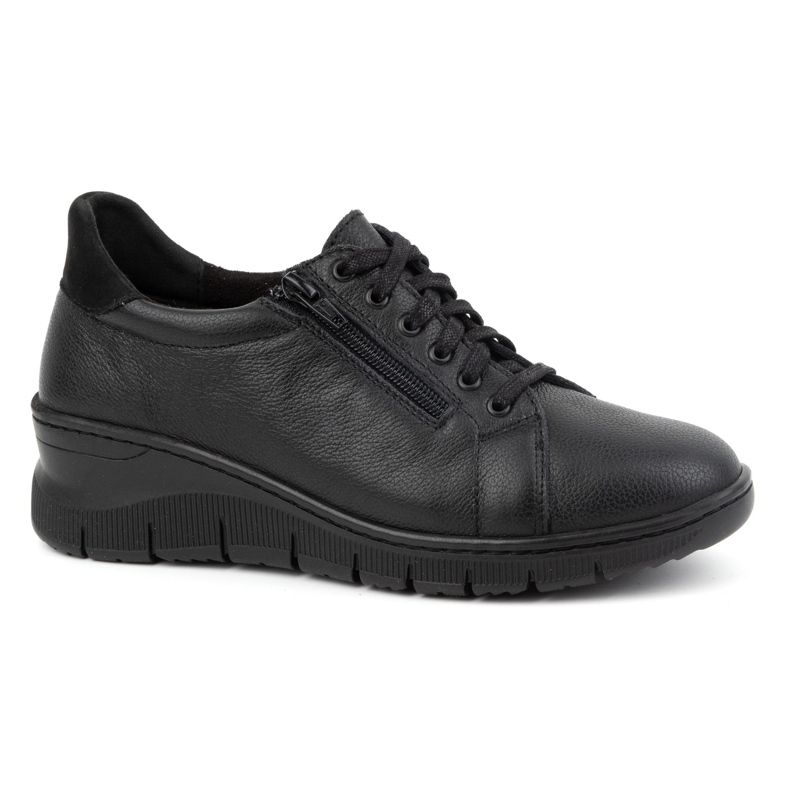 WASAK Chaussures femme, baskets à lacets en cuir avec fermeture éclair 0703W, noir le noir 1