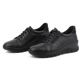 WASAK Chaussures femme, baskets à lacets en cuir avec fermeture éclair 0703W, noir le noir 3