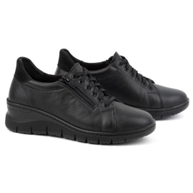 WASAK Chaussures femme, baskets à lacets en cuir avec fermeture éclair 0703W, noir le noir 4