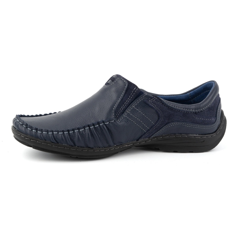 KOMODO Chaussures homme, mocassins slip-on en cuir 627K, bleu marine 1