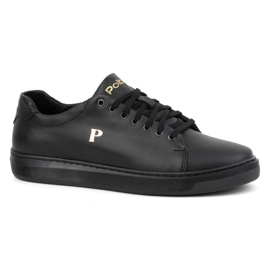 Baskets en cuir pour hommes POLBUT 2127 noir le noir 2