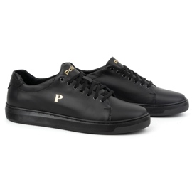 Baskets en cuir pour hommes POLBUT 2127 noir le noir 3