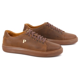 Baskets homme en cuir POLBUT 2127 camel brun 2