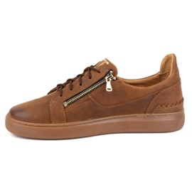 Chaussures décontractées pour hommes en cuir naturel POLBUT 2125 marron camel brun 1