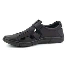 Olivier Chaussures à enfiler aérées en cuir pour hommes avec velcro 312KZ Noir 1