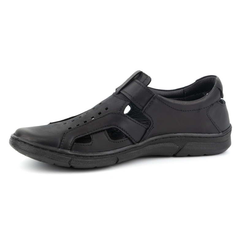 Olivier Chaussures à enfiler aérées en cuir pour hommes avec velcro 312KZ Noir 1