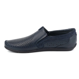 Olivier Mocassins homme en cuir ajouré 0525, bleu marine 1