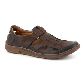 Olivier Chaussures à enfiler en cuir pour hommes, aérées, avec velcro, 312KZ, marron foncé brun 1