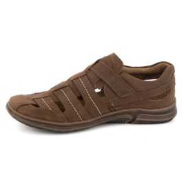 KOMODO Chaussures pour hommes, cuir, chaussures aérées à velcro 931K, marron brun 1