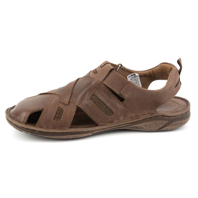 KOMODO Sandales en cuir pour hommes avec velcro 523K, marron brun 1