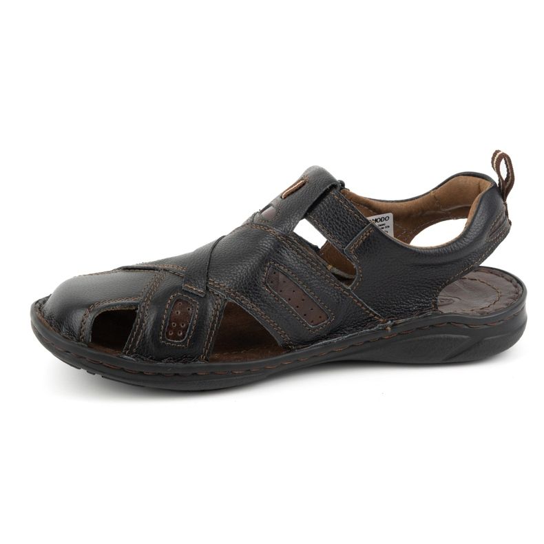 KOMODO Sandales en cuir pour hommes avec velcro 523K, noires 1