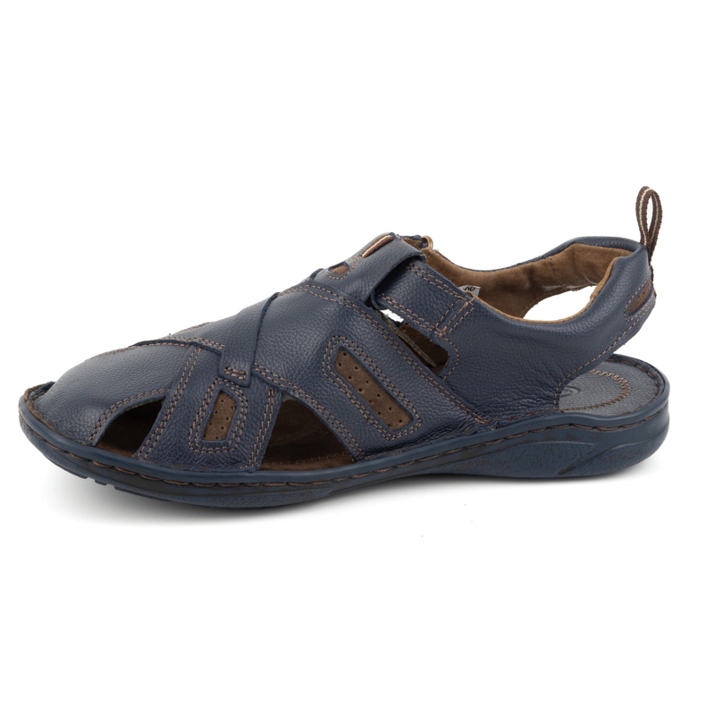 KOMODO Sandales homme en cuir avec velcro 523K, bleu marine 1