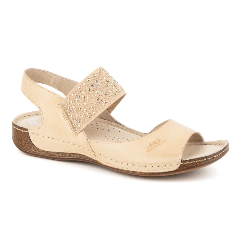 Olivier Sandales femme cuir vernis, semelle intérieure souple 0546, beige brun 1