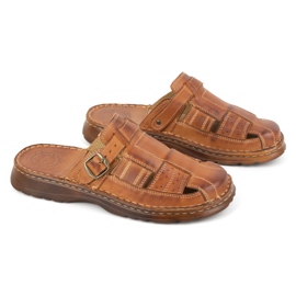 Olivier Tongs classiques en cuir pour hommes 0036 marron brun 1